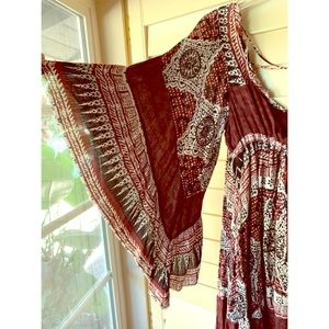 Free people burgundy print mini boho dress